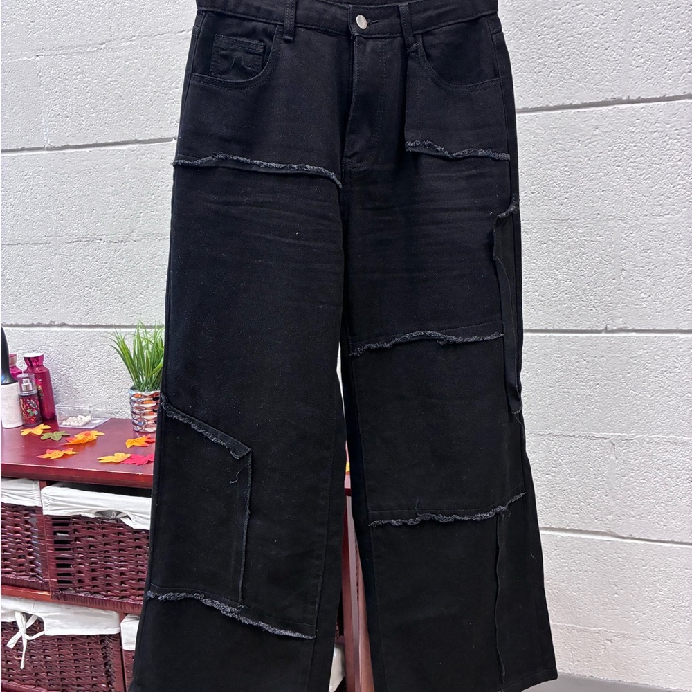 SHEIN Black Wide Leg Jeans